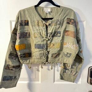 VTG Patchwork Cropped Jacket Boho Hippie Colorful Nativewear Designs Sage 90s